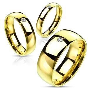 Wedding‎ Band Gold IP Stainless Steel with CZ